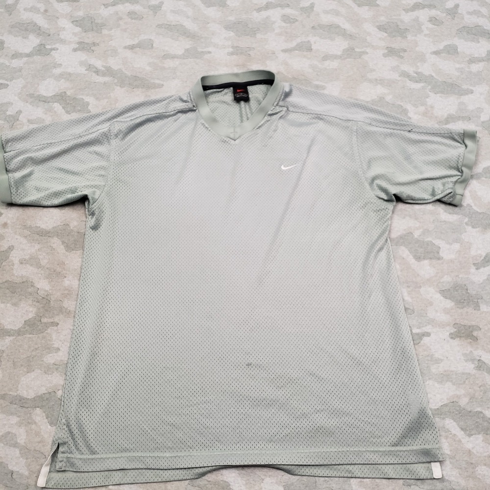 Vintage Nike Mesh Shirt Mens Large Light Green Y2k V-Neck Short Sleeve